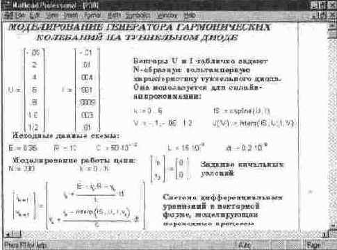 Моделирование генератора гармонических колебаний на туннельном диоде